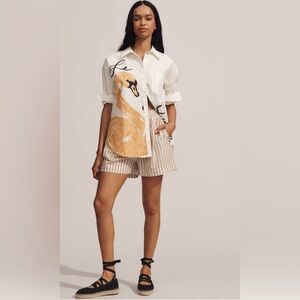 Maeve Casual White and Orange Swan Shirt